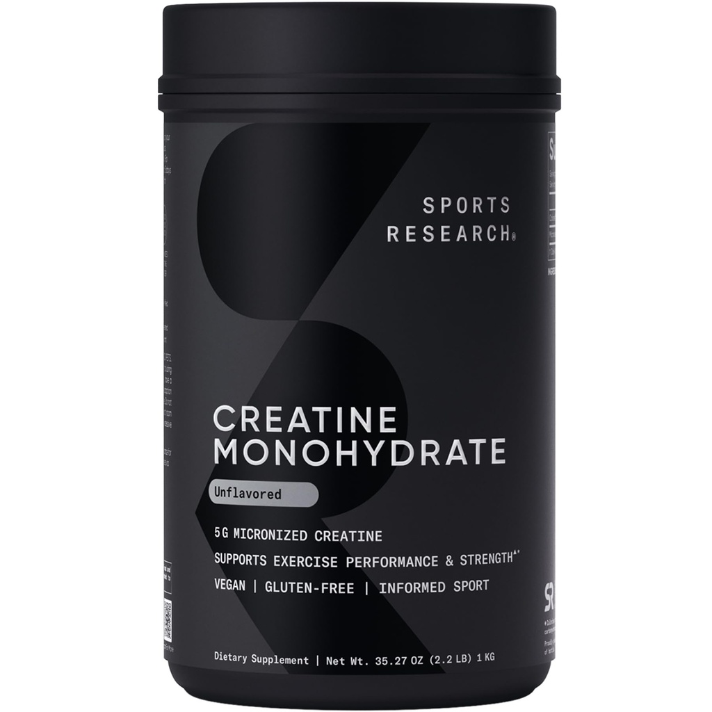 Sportforschung Creatine Monohydrate - Gewinnen Sie Lean Muskel, Verbesserung der Leistung und Stärke und Unterstützung Workout Erholung - 5 g Micronized Creatine - 35.27 oz