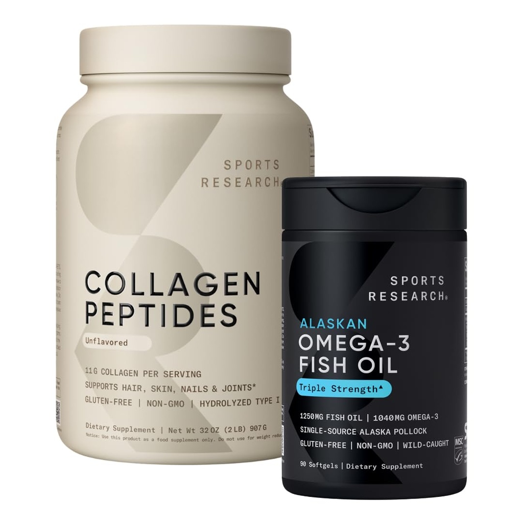 Sports Research® Inside-Out Approach - The synergistic Benefits of Hydrolyzed Bovine Collagen Peptides and Alaskan Omega-3 Fish Oil Supplement