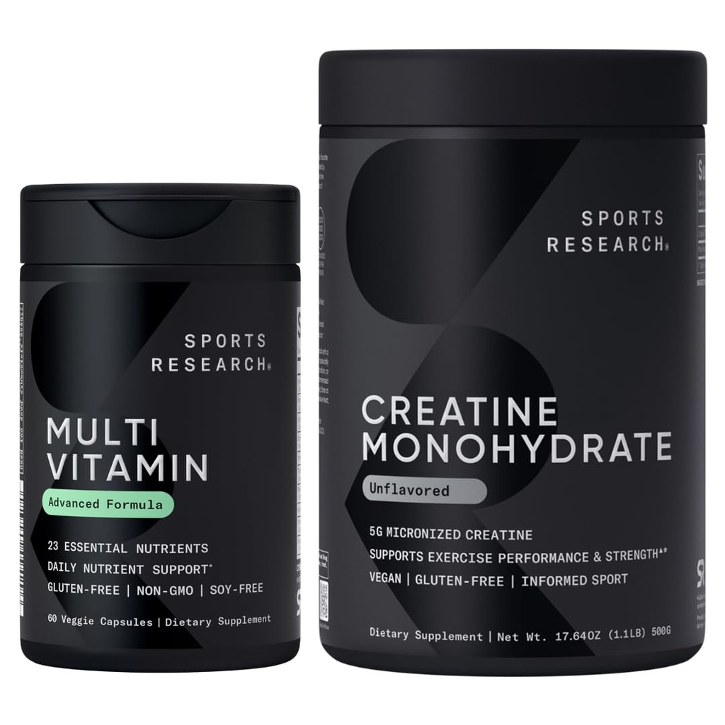 Sports Research® Recovery Matrix - Multivitamin Advanced Formula w/ 23 Essential Vitamins & Minerals with CoQ10 & Iodine and Creatine Monohydrate Powder