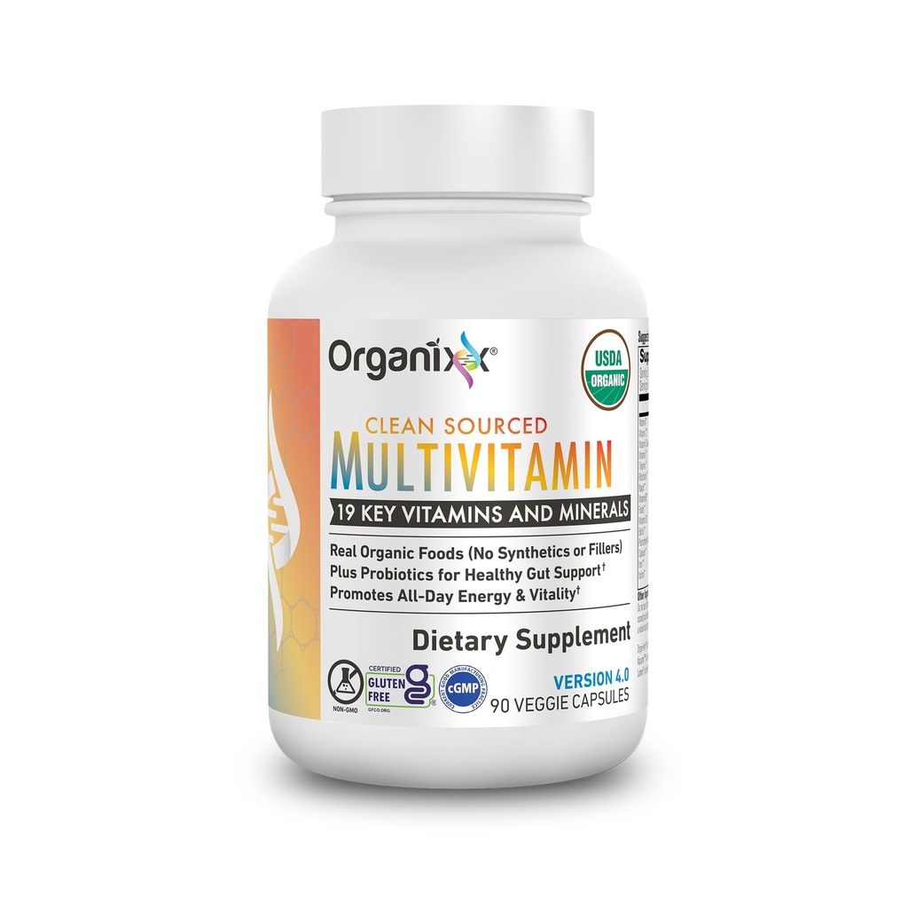 Organixx Vegan Multivitamin für Frauen und Männer, mit Vitamin C, D3, Vitamin B Complex, Probiotika, Bio Früchte und Gemüse, unterstützt Verdauungs-, Gutgesundheit, Immununterstützung, 90 Gelkapseln