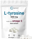 L Tyrosin Ergänzung 500mg mit Omega-3, 360 Softgels | Duo Action Aminosäuren + Omega von Flaxseed Oil 1000mg mit ALA | Herz und Stimmung Unterstützung | Gehirn Ergänzungen für Gedächtnis und Fokus | Non-GMO