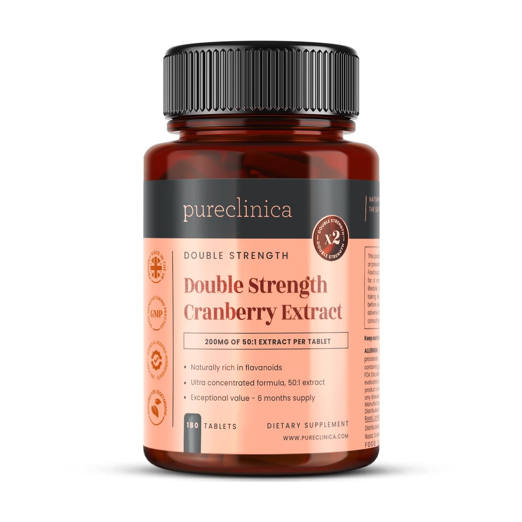 pureclinica Double Strength Cranberry Extract 10.000mg x 180 Ultra Konzentratierte Tabletten - 6 Monate Versorgung