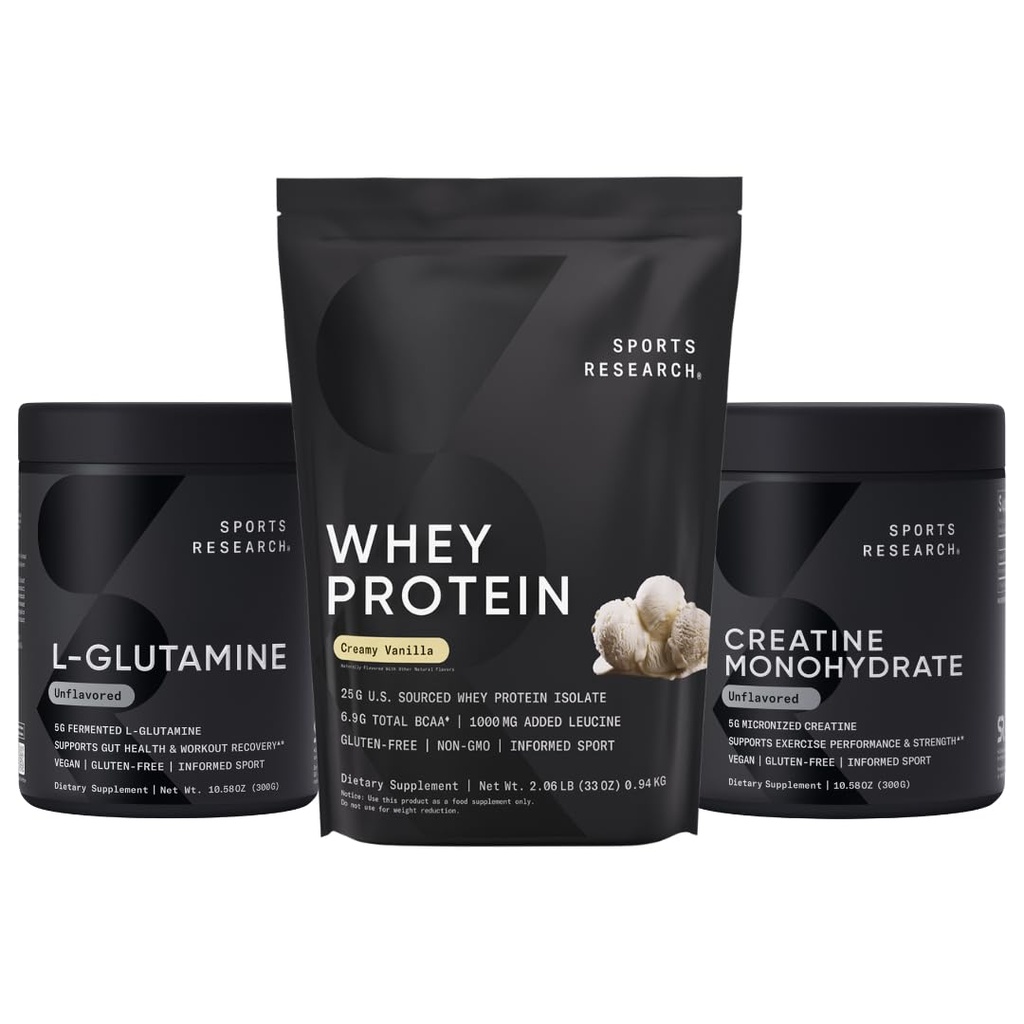 Sport Research® Recovery Matrix - Whey Isolate Protein Powder 2.1lb + L-Glutamin 10.58 Oz + Kreatin Monohydrat 10.58 Oz