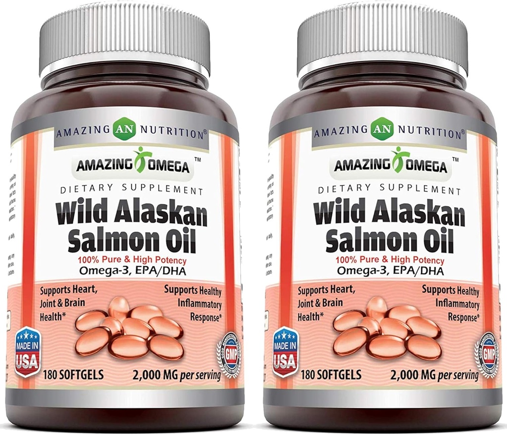 Erstaunlich Omega Wild Alaskan Lachsöl 2000mg Pro Servieren Softgels Ergänzung (180 | 2 Pack)