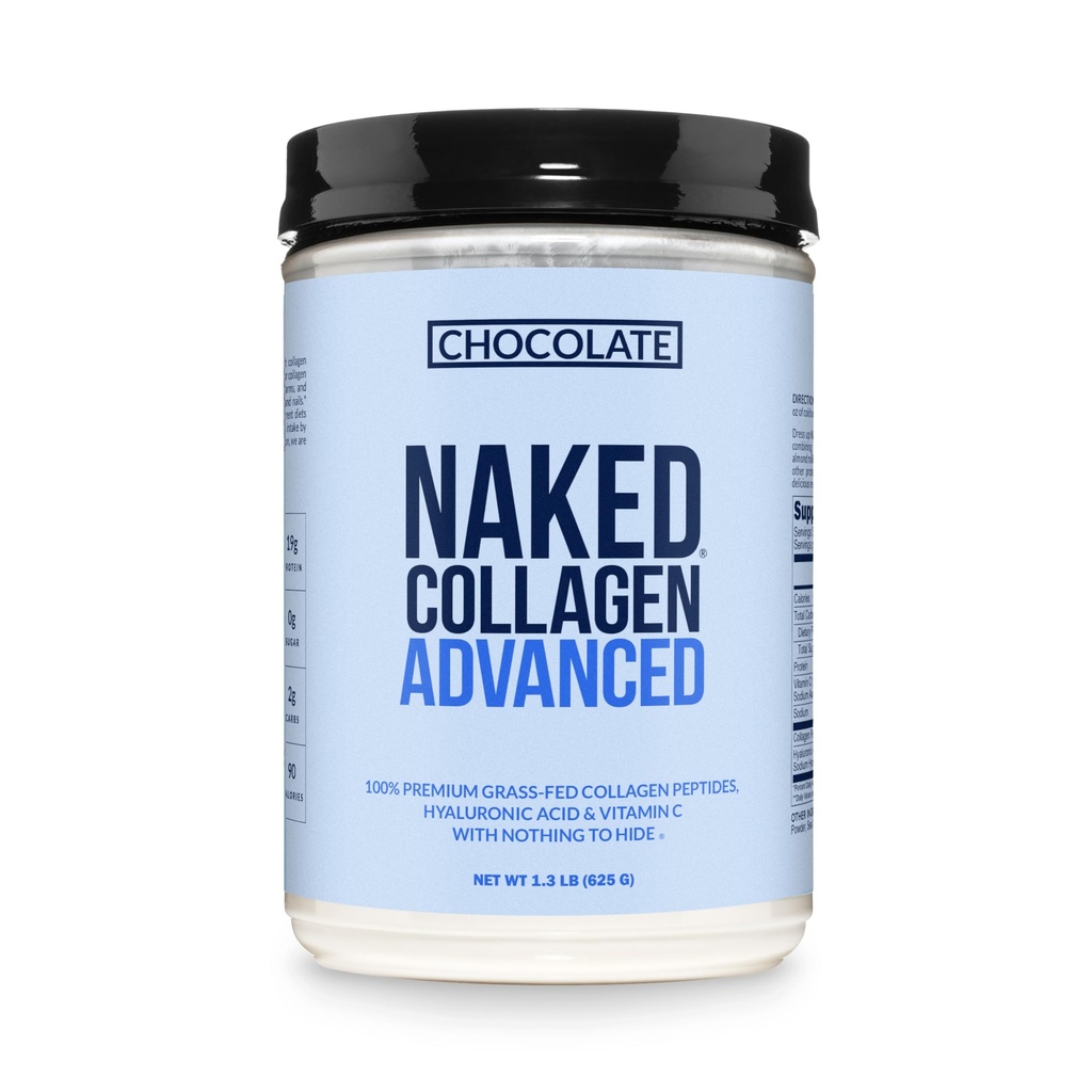 NAKED Chocolate Collagen Advanced - Peptides Protein Powder, Hyaluronic Acid, Vitamin C, Pasture-Raised, Grass-Fed Hydrolyzed Collagen Supplement, Paleo Friendly, Non-GMO, Keto, Gluten Free, 1.3LB