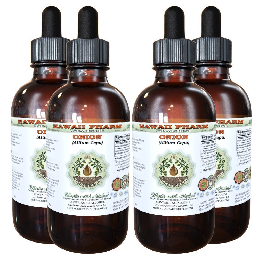 Onion Alcohol-Free Liquid Extract, Onion (Allium Cepa) Dried Bulb Glycerite Natural Herbal Supplement, Hawaii Pharm, USA 4x4 fl.oz