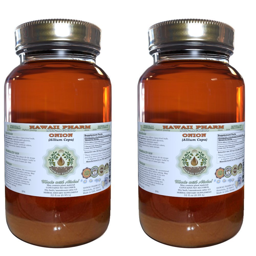 Onion Alcohol-Free Liquid Extract, Onion (Allium Cepa) Dried Bulb Glycerite Natural Herbal Supplement, Hawaii Pharm, USA 2x32 fl.oz