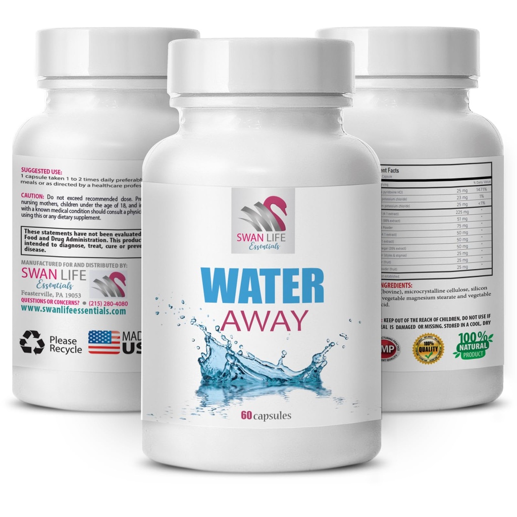Fluid balance supplement - WATER AWAY - Herbal water balance, Diuretic support supplement, Natural support, Water balance, Natural diuretic capsules, Herbal support, Wellness water 1 Bottle 60 Caps