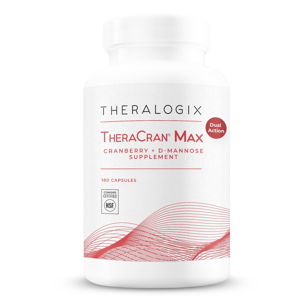 Theralogix TheraCran Max - Cranberry + D-Mannose Supplement für Herren & Frauen - Urinary Tract Health Support - 90-Day Supply - NSF Zertifiziert - 180 Kapseln