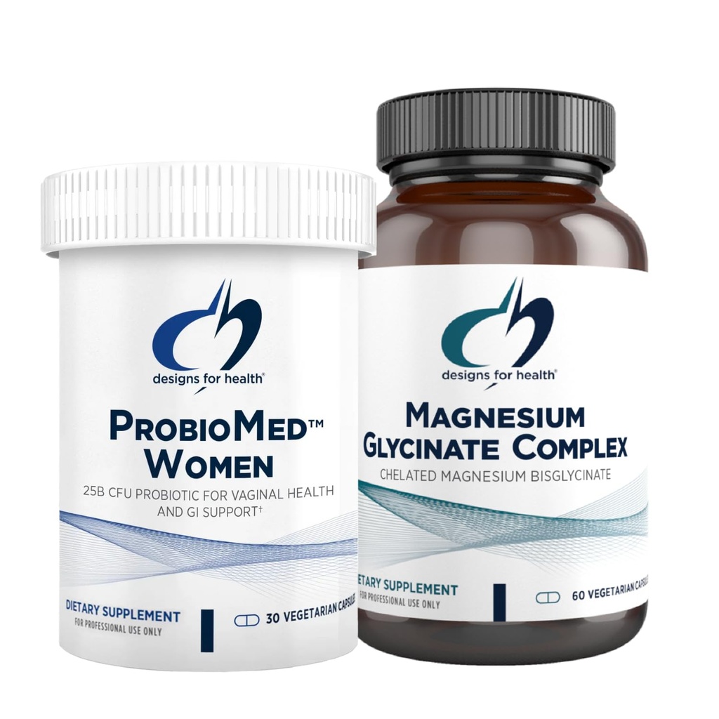 Designs für Gesundheit Magnesium & Frauen Probiotische Bundle - ProbioMed Frauen (30 Kapseln) Darm Gesundheit & Vaginal Probiotikum mit Magnesium Glycinat Komplex (60 Kapseln) Superior Absorption Magnesium