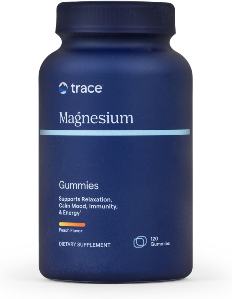 Trace Minerals Magnesium Gummis - Unterstützt einen ruhigen Mindset - Magnesium Chewables für Kinder & Erwachsene - Knochen, Verdauung, Herzgesundheit &amp; Immununterstützung - Peach Flavor - 120 Count (120 Servietten)