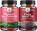 Bundle of Extra Strength Saw Palmetto für Frauen und Chia Seed Öl Extrakt Kapseln - Stärkere Thicker schnellere Haarwachstum Vitamine - Pflanzenbasierte Omega 3 6 9 Supplement und tägliche Faserkapseln
