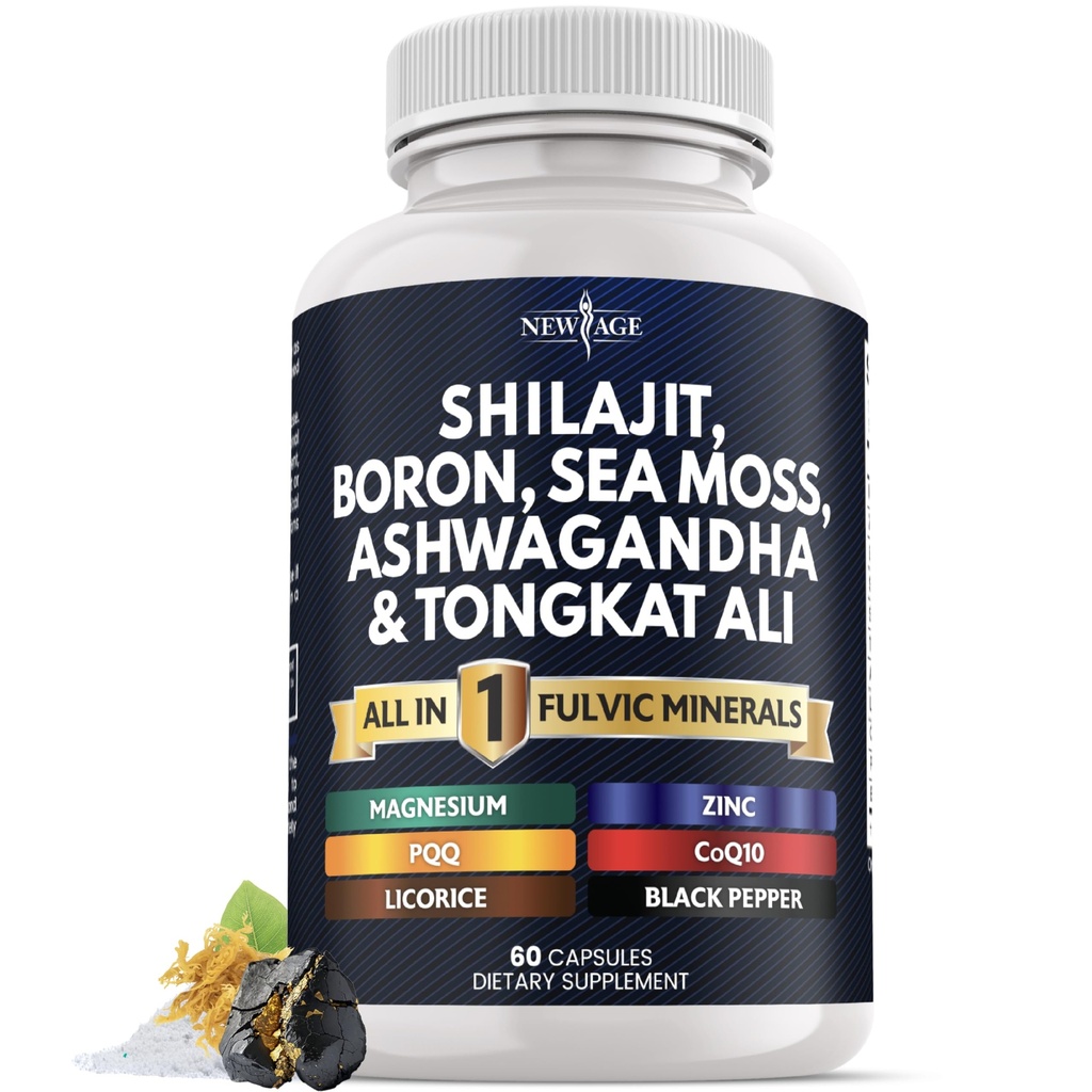 Shilajit Supplement with Sea Moss, Ashwagandha, Tongkat Ali, Boron, Magnesium - Fulvic Acid Capsules - 60 Count