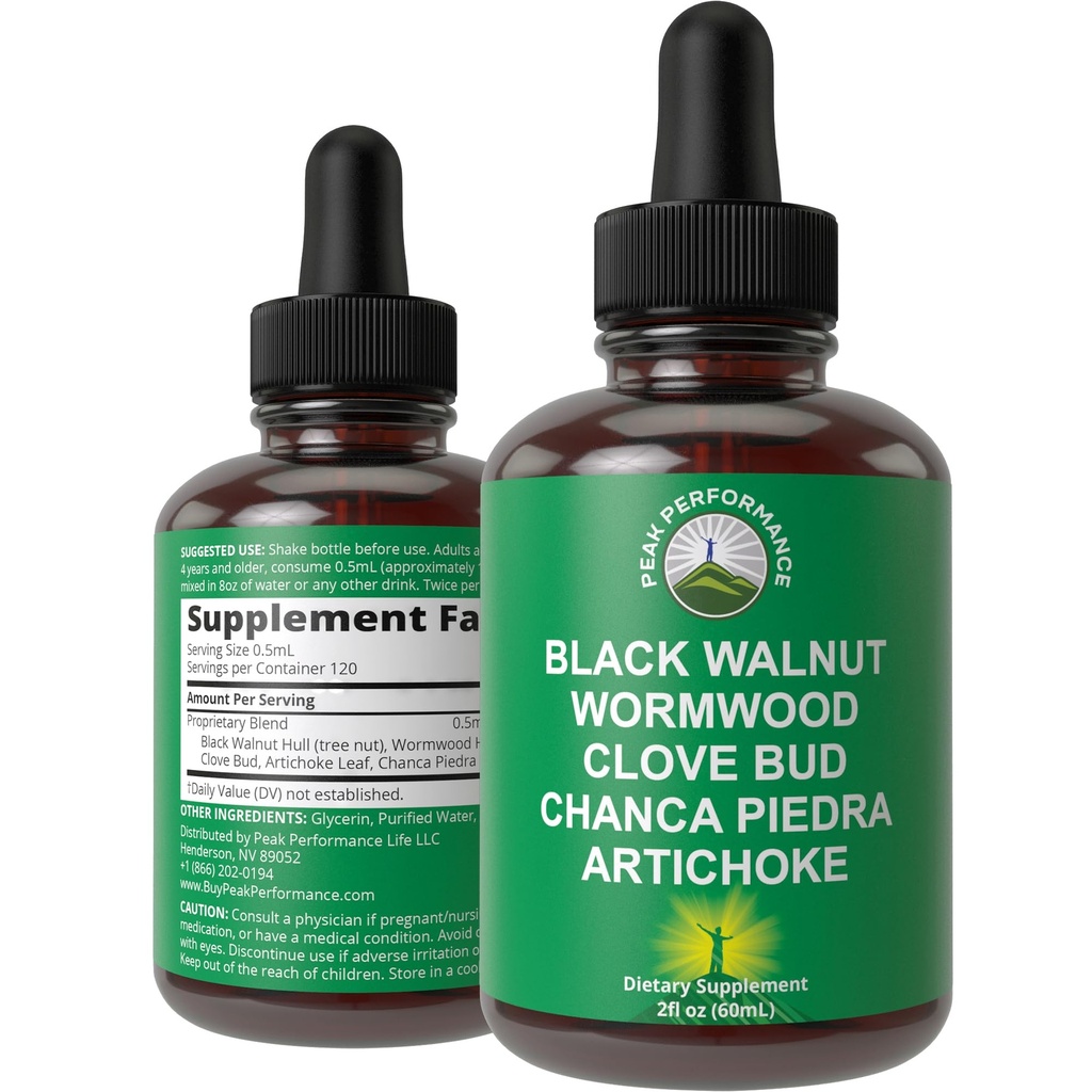 Wormwood Black Walnut Clove Cleanse for Humans. Elimination Detox + Intestinal Support Liquid Tincture Supplement for Adults and Kids. with Artichoke and Chanca Piedra for Additional Benefits