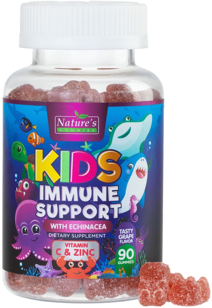 Kinder Immununterstützung Ergänzung Gummi - Tägliche Kinder Vitamine C, Zink & Echinacea - Gummy für Kinder Immunität Unterstützung, Alter 4 und Up, Natürliche Berry Flavor, Non-GMO, Gluten-Free & Vegan - 90 Gummis