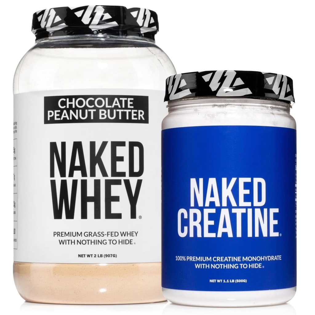 NAKED Whey Chocolate Peanut Butter Protein Powder (21 Servierungen) + Pure Micronized Creatine Monohydrate 500g (100 Servierungen) – Grass-Fed; Bulk; Non-GMO; Glutenfrei; Soy Free