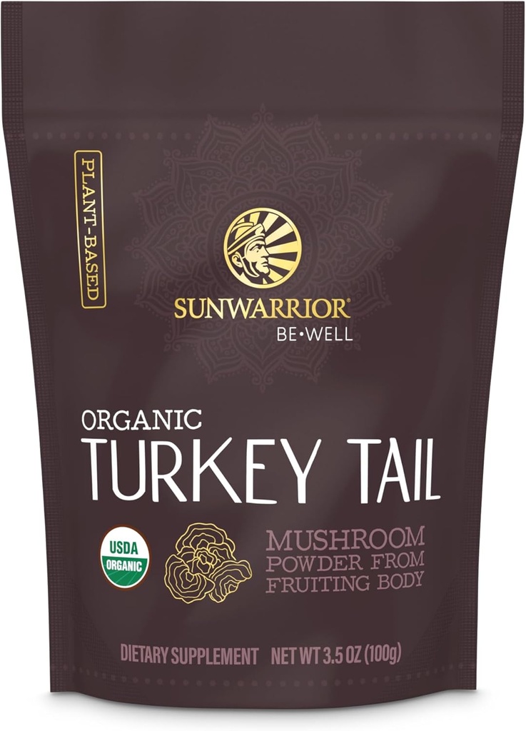 Sunwarrior Organic Turkey Tail Mushroom Powder | Turkey Mushroom Immununterstützung | Microbiome Gut Health Support | 50 Portionen 100g Pouch | Seien Sie gut