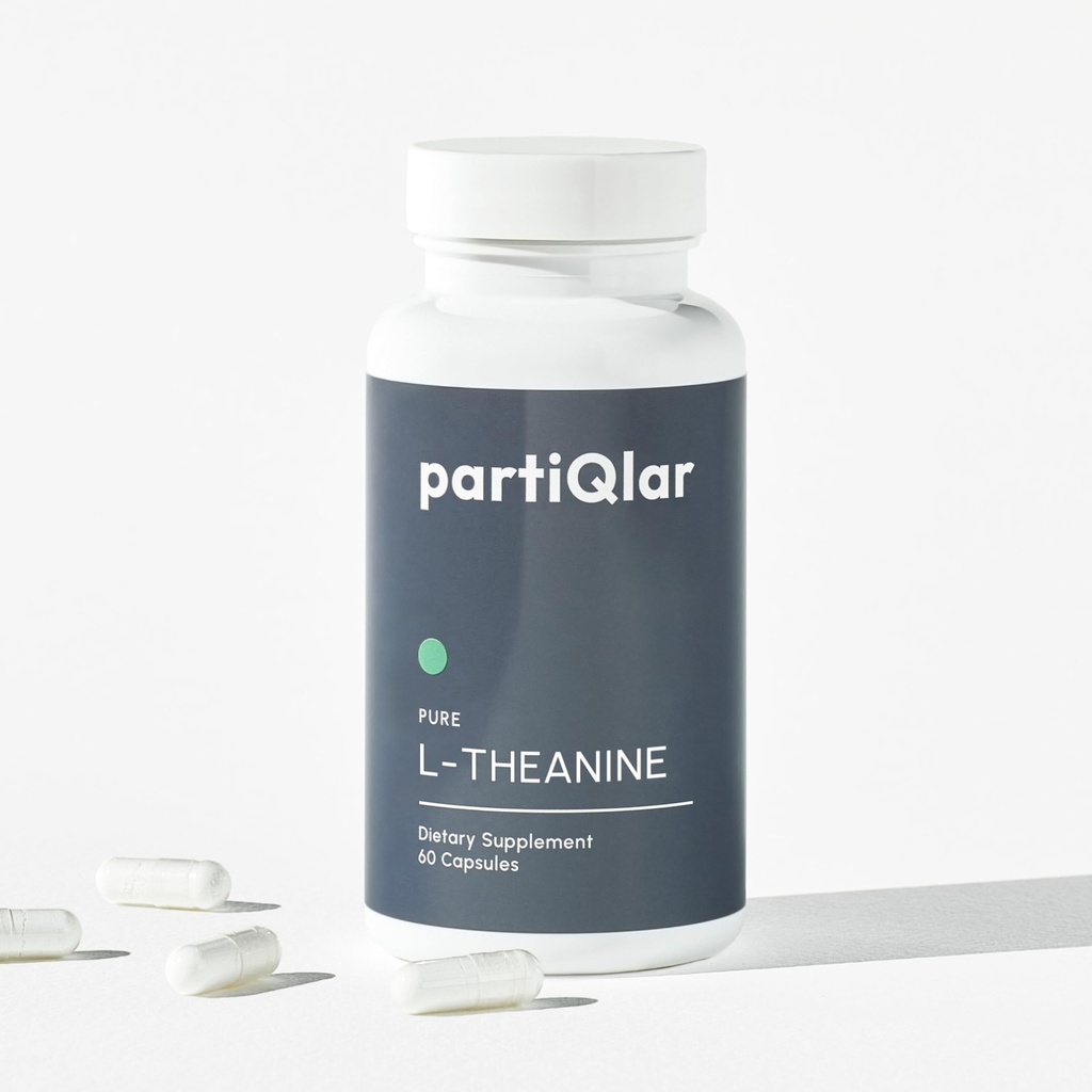 partiQlar L-Theanine 200mg - High Potency L-Theanine Supplement for Relaxation, Focus & Sleep Support - Non-Drowsy Calming Amino Acid - 60 Veggie Capsules