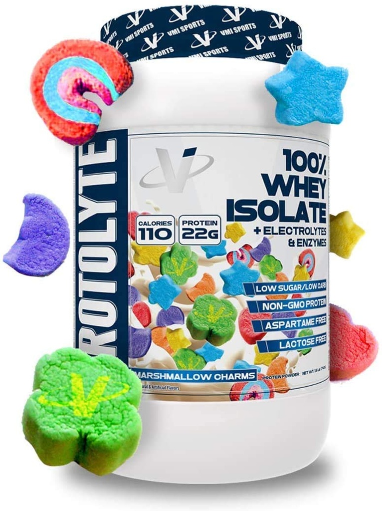 VMI Sports | ProtoLyte Whey Isolate Protein Powder | Low Calorie Whey for Weight Loss and Muscle Gain | Digestive Enzymes | Non-GMO (1.6 lb, Marshmallow Charms)
