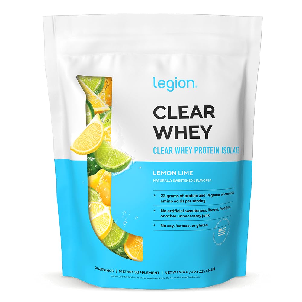 LEGION Clear Whey+ Protein Isolate Powder – Naturally Flavored Lemon Lime, 22g Protein with BCAAs, Zero Sugar & Lactose Free, Fast-Digesting Grass-Fed Whey, Refreshing Light Protein Shake (20 Serving)