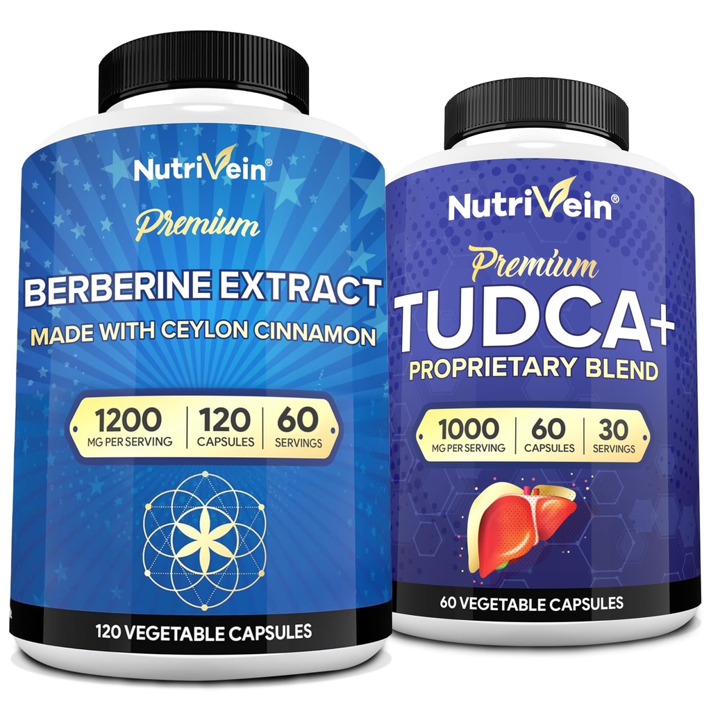 Nutrivein Premium TUDCA Supplement & Berberine Bundle: High-Absorption TUDCA & Berberine Supplement Bundle for Liver Health, Metabolic Support, & Detox + Vitality & Overall Wellness