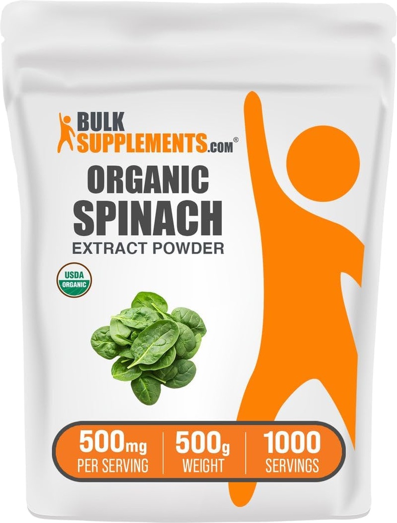 BulkSupplements.com Organisches Spinat-Extrakt-Pulver - Organisches Spinat-Pulver aus Blattextrakt, Kräuterergänzung - Glutenfrei, 500mg pro Servierung, 500g (1.1 lbs) (Pack von 1)