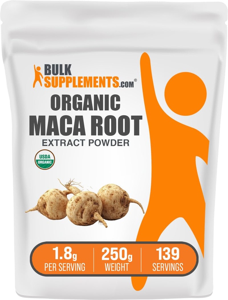 BulkSupplements.com Organic Maca Root Extract Powder - Organic Maca Powder, Nutritional Supplement - Vegan & Gluten Free, 1.8g of per Serving, 250g (8.8 oz) (Pack of 1)