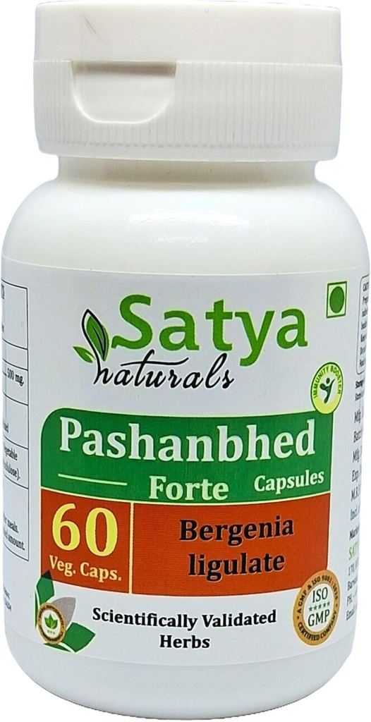 Pashanbhed Forte Capsules 500 mg. 60 Veg. Kapsel | Pashanbhed (Bergenia Ligulate) Extrakt Kapseln für Männer und Frauen | Ayurvedische Kräuterergänzung / Heilmittel | 10:1 Forte (1 Flasche 60 Kapseln)