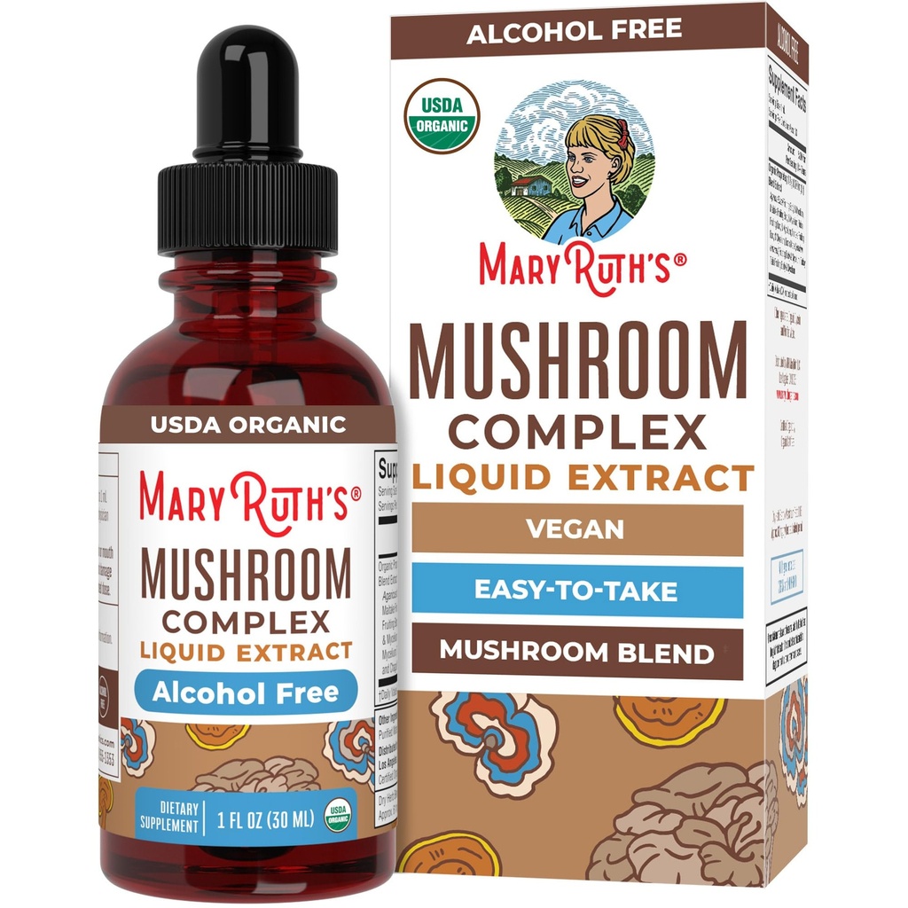 MARYRUTH'S Mushroom Complex | Lion's Mane | Turkey Tail | Reishi Mushroom | Shiitake Mushrooms | Alcohol Free | Mushroom Blend | Organic | Non-GMO | Vegan | 30 Servings