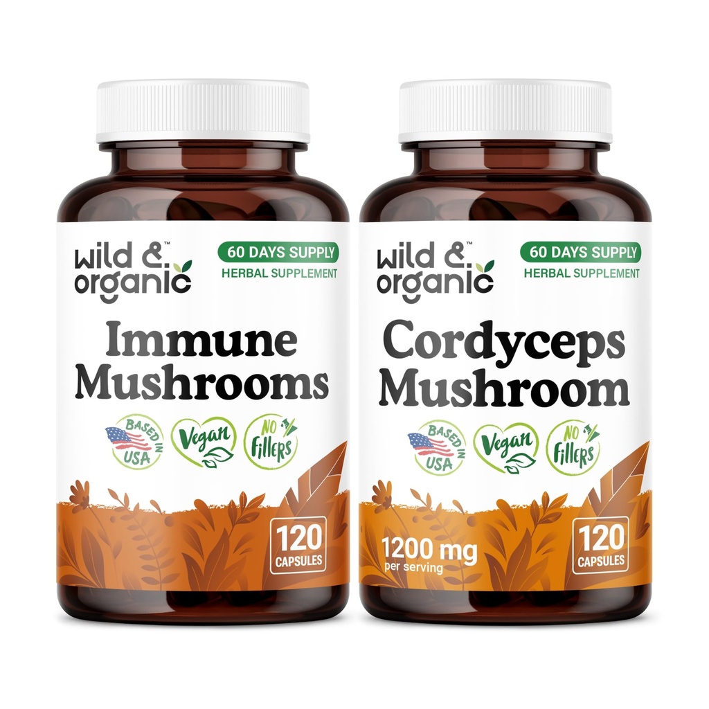 Wild & Organic Immune Mushrooms 120 Capsules & Cordyceps 120 Capsules