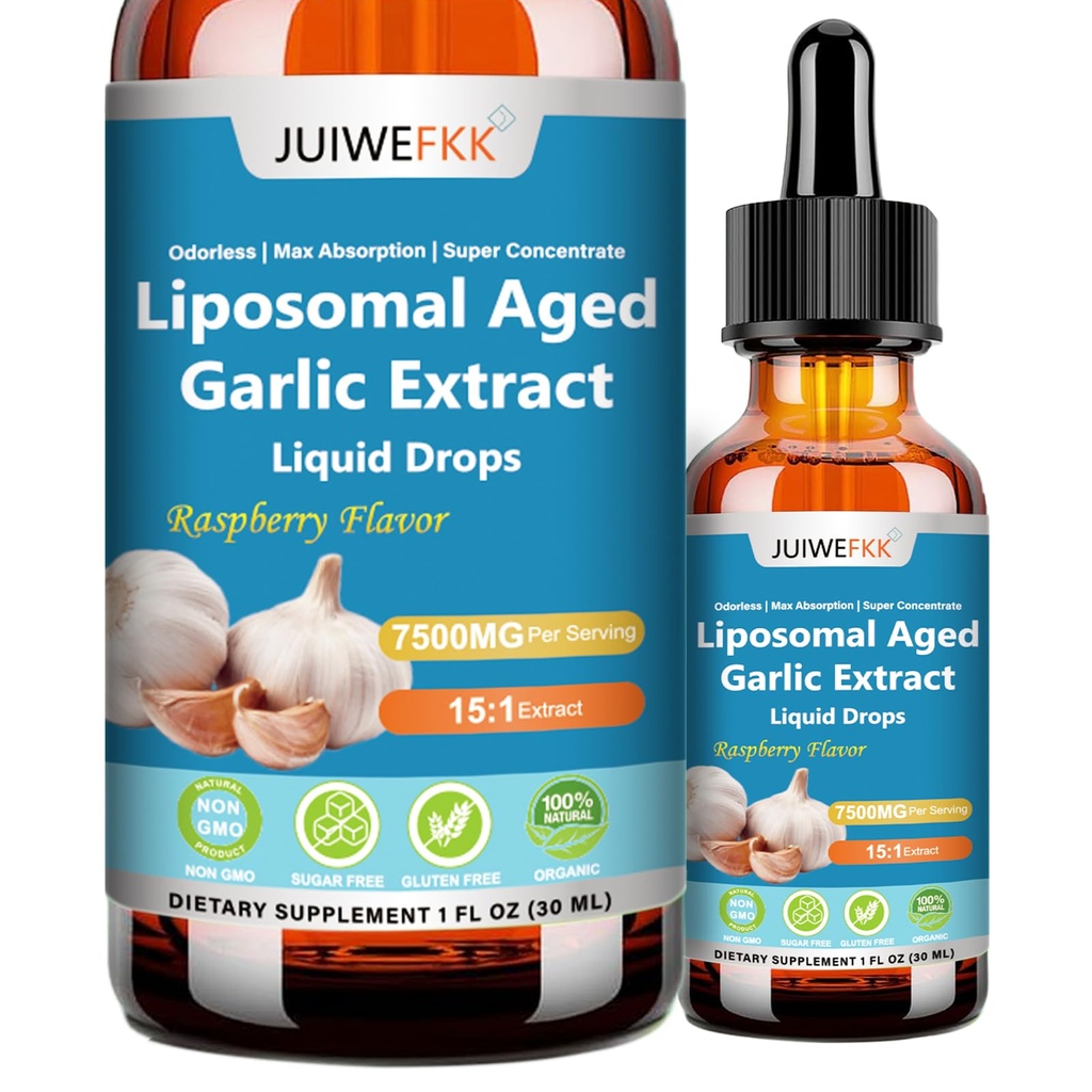 Aged Garlic Extract Liquid Drop 500mg, 15:1 Extract Odorless Organic Garlic Supplement for Heart & Immune Cardiovascular Health, Fast Absorption Liposomal Tech Formula for Men & Women Daily Wellness