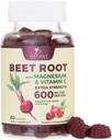 Beet Root Supplement Gummis - 500mg Pro Servieren mit Beetroot-Extrakt-Pulver Vitamin C & Magnesium - Unterstützt Energie Herz Gesundheit & Stickstoffoxid Produktion - Rote Rüben ergänzt Gummy - 60 Gummis
