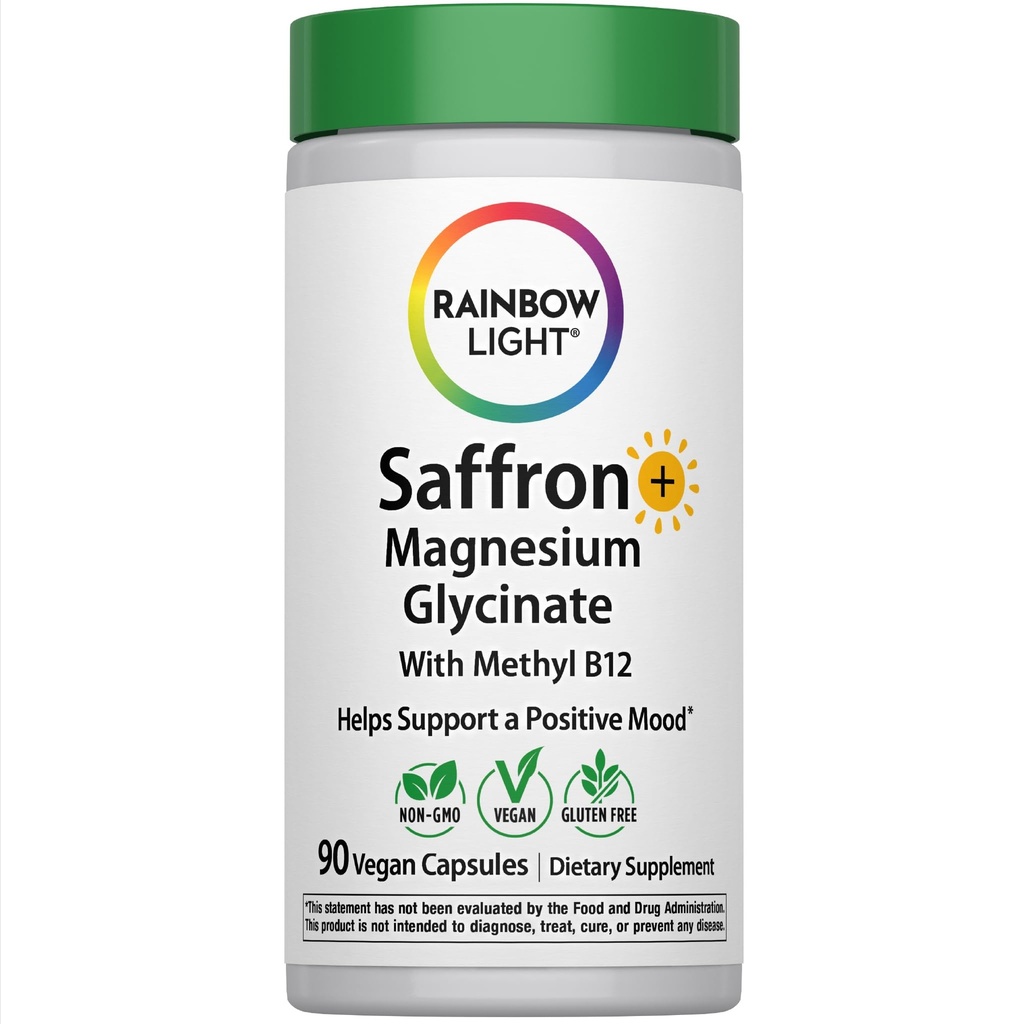 Rainbow Light Saffron Extract + Magnesium Glycinate Supplement | 90 Capsules | with Methyl B12 | Helps Support a Positive Mood | Vegan, Non-GMO and Gluten Free