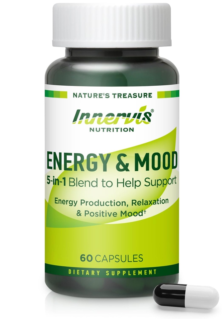 Energy & Mood Supplement – Boost Energy & Reduce Fatigue, Support Relaxation – 60 Kapseln – Non-GMO, 3. Partei getestet – Innervis Nutrition