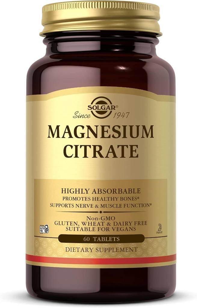 Solgar Magnesium Citrat - 60 Tabletten - Fördert gesunde Knochen, unterstützt Nerve & Muskel-Funktion - Highly Absorbable - Non-GMO, Vegan, Glutenfrei, Kosher - 30 Portionen