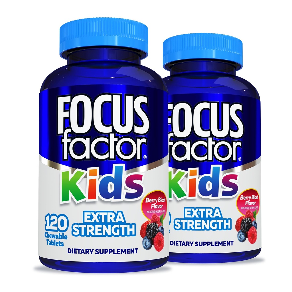 Focus Factor Kids Extra Strength Daily Chewable for Brain Health Support,– Vitamins - Quality Formula – Gluten & Dairy Free Supplements for Children-– No Artificial Sweetener,120 Count (Pack of 2)