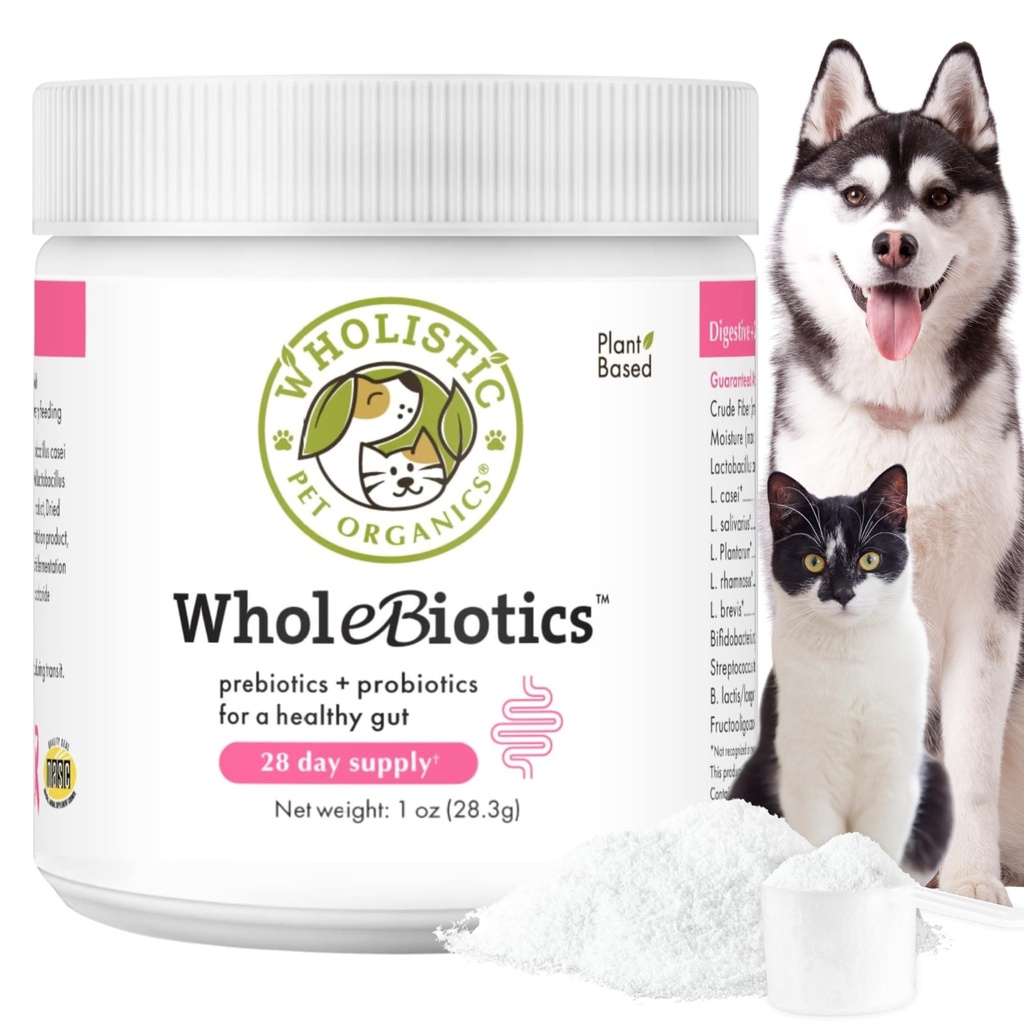 Wholistic Pet Organics WholeBiotics - Daily Dog Probiotics for Digestive Health Support & Immune Boost - 9 Strains - Prebiotics & Probiotics für Hunde & Katzen - Gut Health for Dogs - 1 Oz - 28 Scoops
