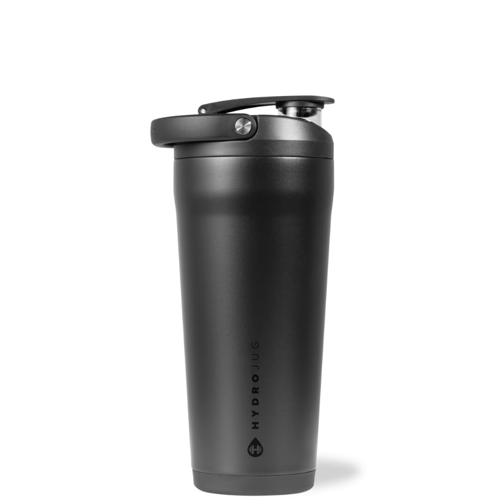 HydroJug 24 oz New Stainless Steel Shaker – Insulated, Leakproof, BPA-Free with Silent Mixing Grate – No Clumps, No Noise – Premium Shaker for Fitness, Sports & Everyday Use, Black