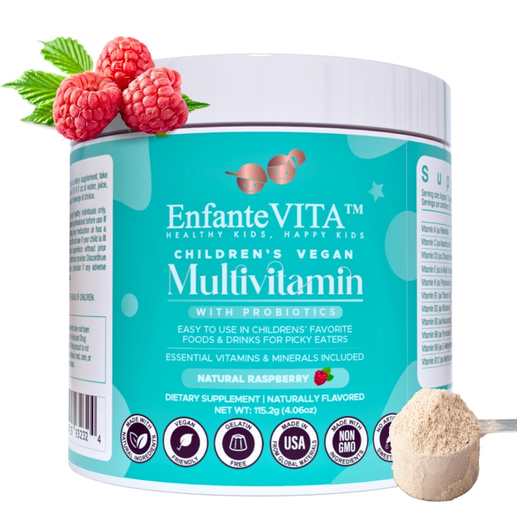 Alle in One Kinder Vitamine, 90 Tage Versorgung, Pulver Multivitamin mit Probiotika, Immununterstützung, Gut Health, Vegan D3, Zuckerfrei, Non GMO, Natürliche Geschmack, Arzt Formuliert, Tägliche Ernährung