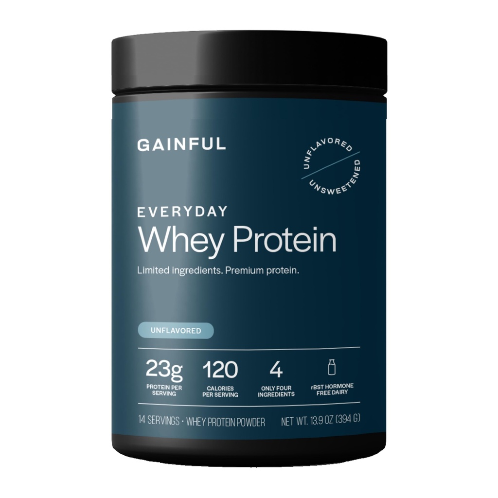Gainful Everyday Whey Protein Powder, 23g Protein per Serving, Unflavored, Supports Muscle Growth, Recovery, & Daily Nutrition, with Whey Isolate, Casein, & No Artificial Ingredients, 14 Servings