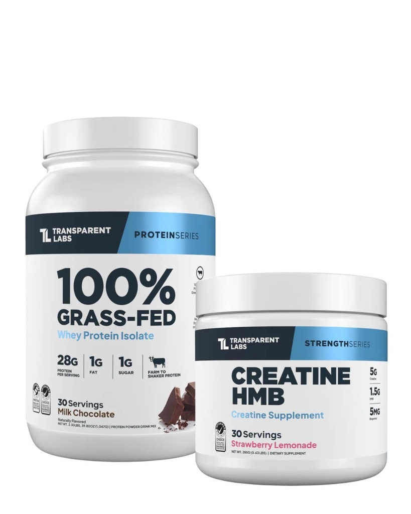 Transparent Labs Gras-Fed Whey Protein Isolate (30 Servierungen, Milchschokolade) & Kreatin HMB (30 Servierungen, Erdbeer-Lemonade)