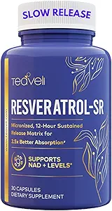Erweiterte Trans Resveratrol Kapseln mit 12-Stunden-Sustained Release für bis zu 250% bessere Bioverfügbarkeit - NAD Resveratrol Ergänzung mit Micronized Resveratrol
