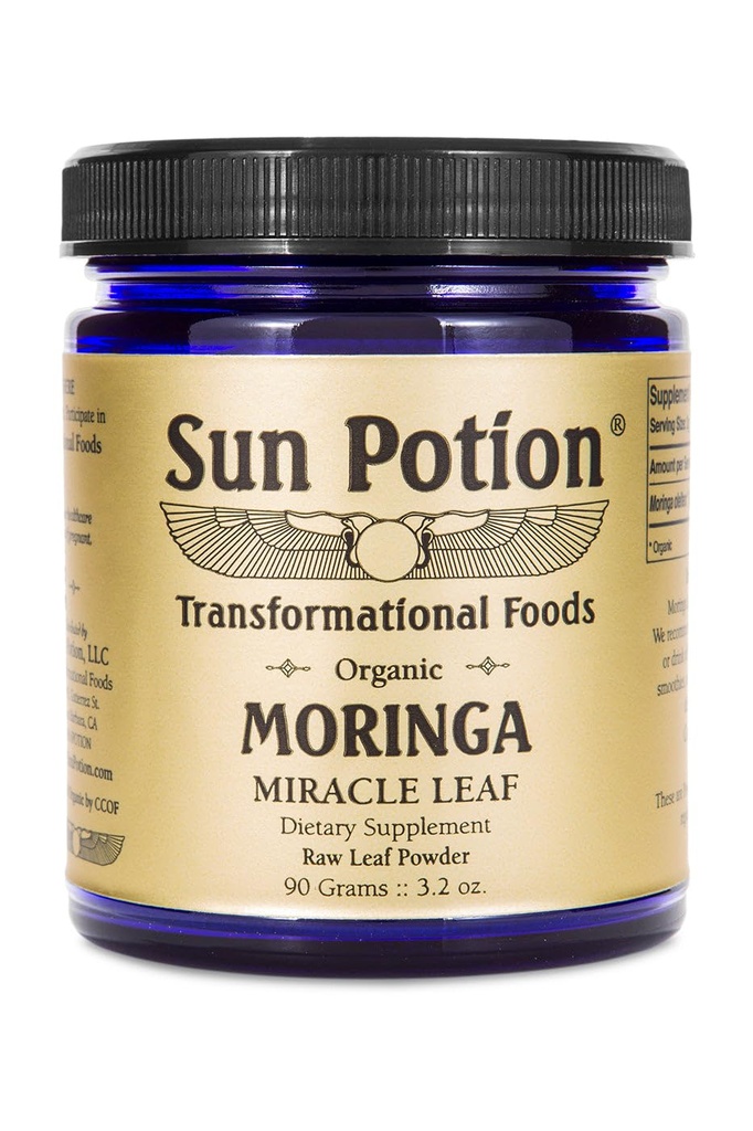 Sun Potion Organic Moringa Leaf Powder | Moringa Oleifera | Superfood | 90g | Non-GMO, Raw Vegan, Shade-Dried in India, Miracle Tree, Vitamins B-E, Iron, Antioxidants, Plant Protein, Smoothies & Tea