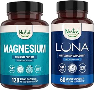Eingebettete Naturen Luna Melatonin-freie Schlafhilfe & Magnesium Glycinate Chelate für verbesserten Schlaf, Entspannung und Erholung (180 Kapseln)