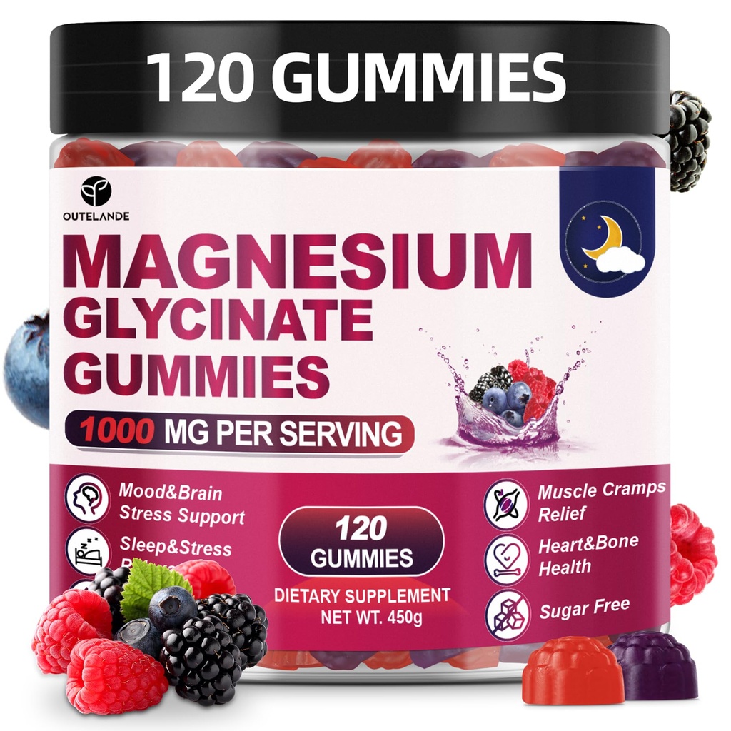 120 CT Magnesium Glycinate Gummies 1000 mg for Women and Men, Magnesium Malate & Taurate Supplements for Zzz, Body Support and Relaxation, Sugar Free, Vegan, Raspberry BlackBerry Blueberry Flavor