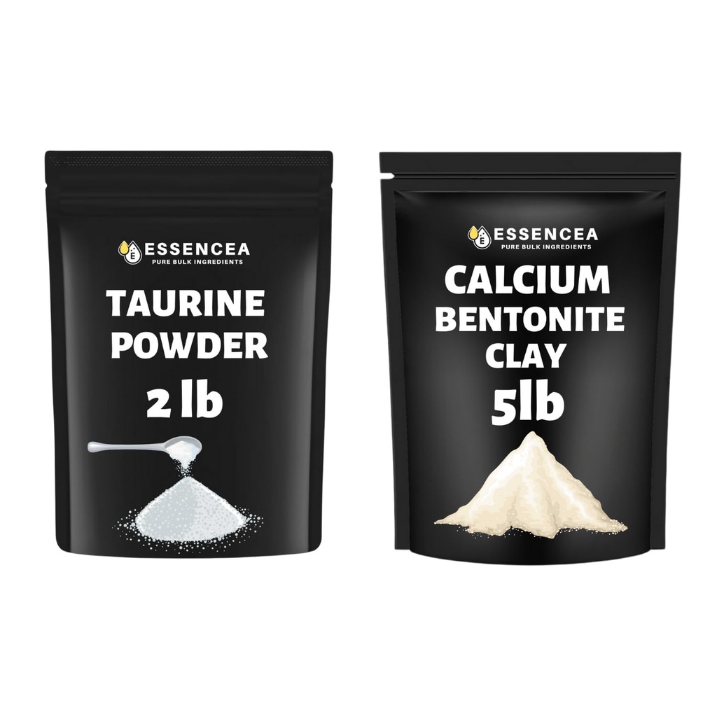 Taurine Powder 2lb and Calcium Bentonite Clay Powder 5lb | Versatile Applications | Premium Quality, Multi-Purpose Use| Fine, Easy-to-Use Powders in Resealable Bags |Value Combo Pack