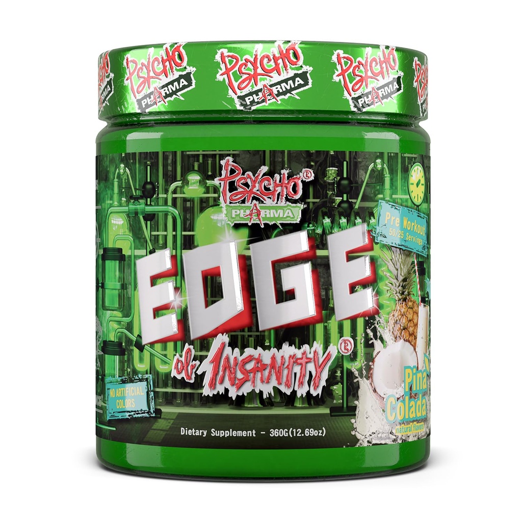 Psycho Pharma Strongest High Stim Preworkout Powder - Edge of Insanity - Most Intense Pre Workout Supplement for Pumps, Strength, Energy and Feel Good Focus. Rivals Famous PWOs of The Past