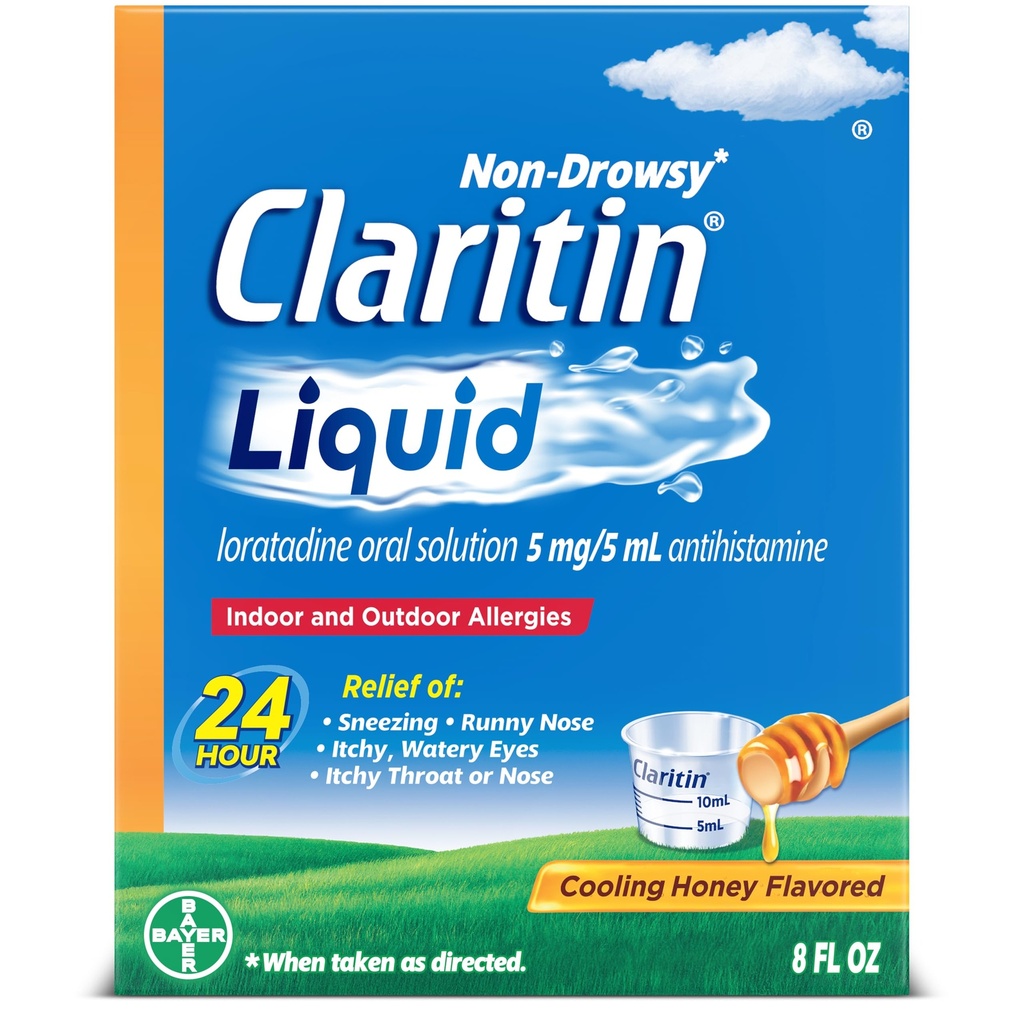 Claritin® Liquid, Allergy Medicine for Adults, 24-Hour Non-Drowsy Loratadine 5mg, Antihistamine, Cooling Honey Flavored, 8 fl. oz