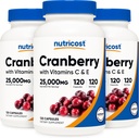 Nutricost Cranberry Extrakt 25.000mg (120 Servierungen) 3 Flaschen mit Vitamin C & E