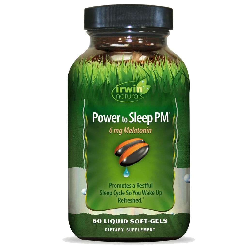 Irwin Naturals Power to Sleep PM - 6mg Melatonin, GABA, Ashwagandha, Valerian Root & L-Theanine Ergänzungen für Männer und Frauen - Unterstützt Restful Sleep Cycle & Relaxation - 60 Liquid Soft-Gels